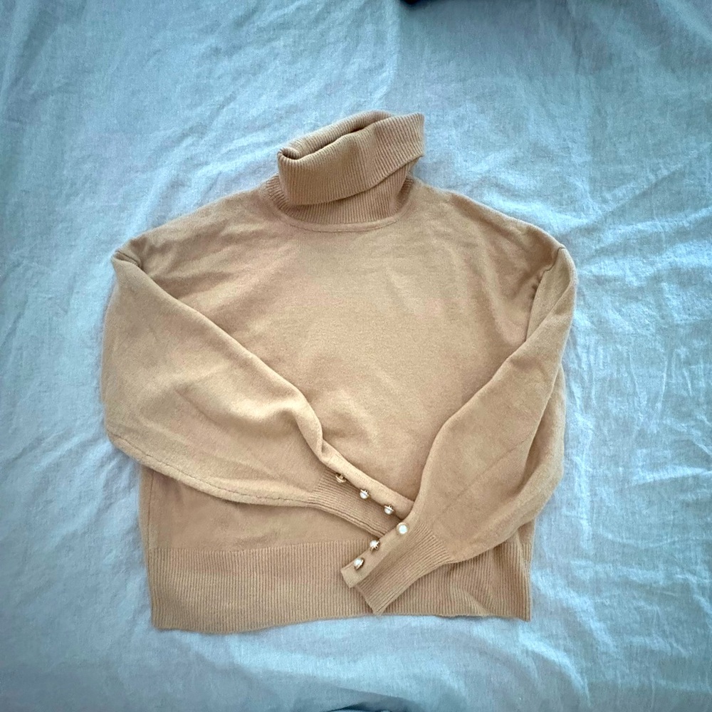 H&M Tan Turtleneck Sweater with Button Detail